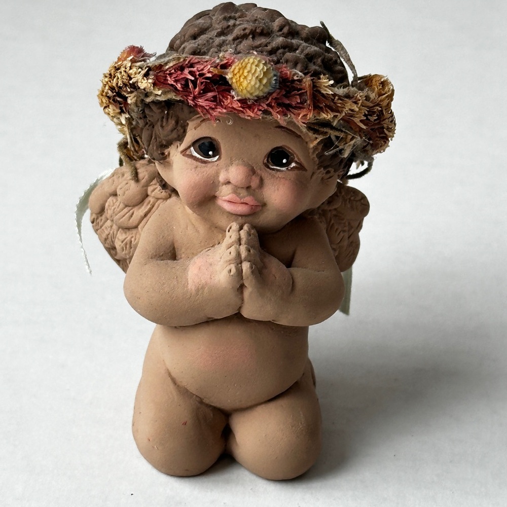 Dreamsicle Cherub Angel Figurine with Floral Crown